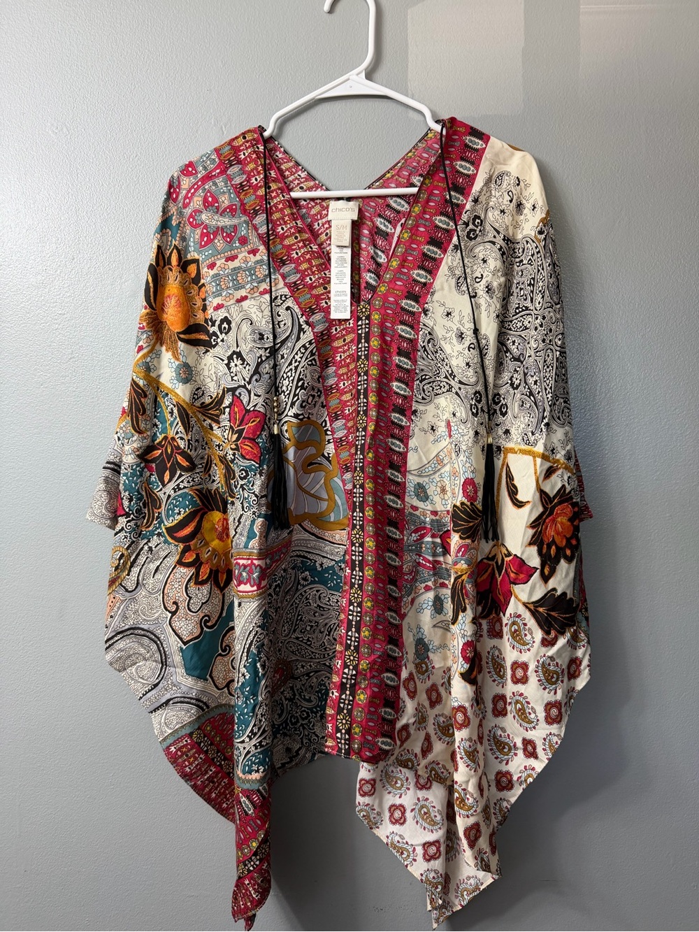 Chico's paisley and floral print kimono poncho Boho Floral Patchwork Kimono